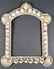 Antique 19th C. Folk Art Shell Encrusted Picture Frame