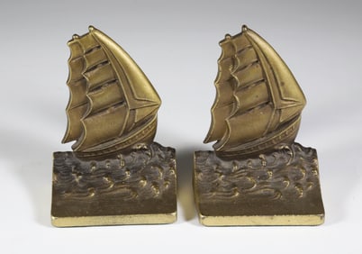 Brass Clipper Ship Bookends