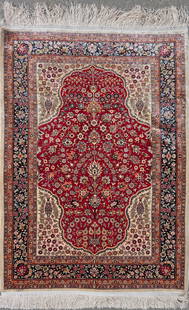 Hand Knotted Silk Oriental Scatter Rug: Hand Knotted Silk Oriental Scatter Rug 3 ft. 9 in. x 2 ft. 4 in.