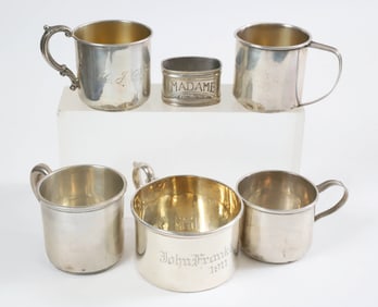 Five Sterling Silver Cups and Napkin Ring "Madame"