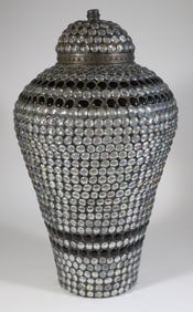 Colossal 20th Century Mosaic Leaded Glass Covered Urn, circa 1998