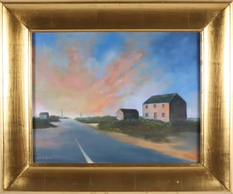 S. Robinson Oil On Canvas "Sunset Street Scene"