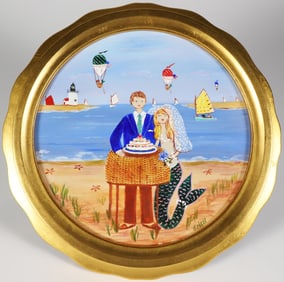 Kathy O'Neil Oil / Acrylic on Round Board "Love You"