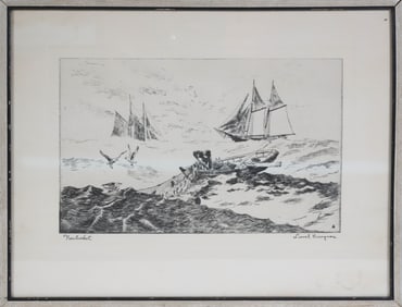 Lionel Barrymore Nantucket Black And While Etching Titled "Nantucket"