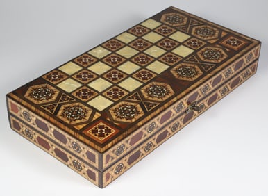 Moroccan Mother Of Pearl And Multi-Wood Inlaid Game Box