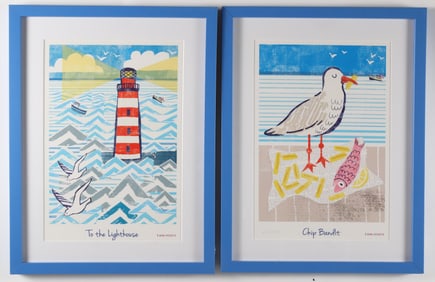 Pair Of Lou Mills Prints "The Lighthouse" and "Chip Bandit"