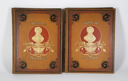 Two Tooled Leather Volumes "Works Of Hogarth"