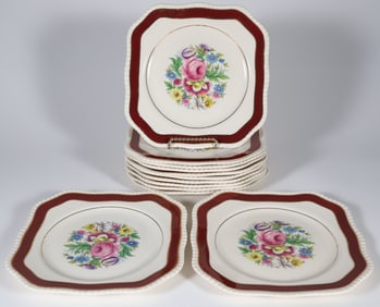 Set of Twelve English Fondeville Ambassador Ware Floral Decorated Luncheon Plates