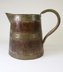 English Brass And Wood Pitcher, 19th Century