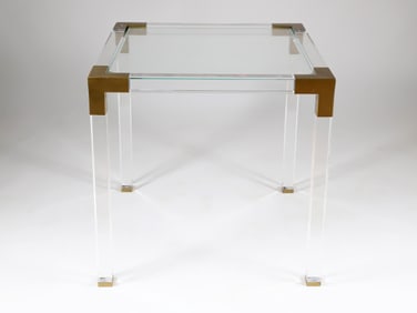 Brass Bound Modern Glass Top Lucite Table