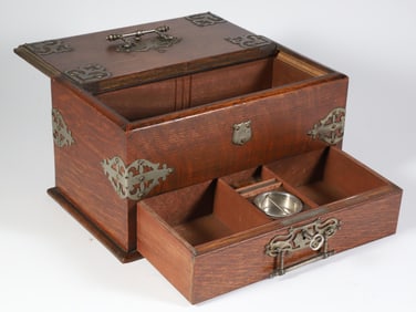 English Oak Mechanical Humidor Box, 19th Century