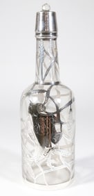 Antique Silver Overlay Glass Bottle