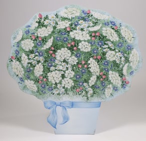 Decorative Painted "Mixed Flowers in a Pot" Cut Wood Fireboard