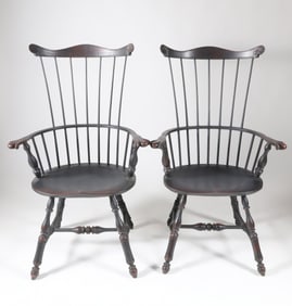 Pair of Painted Windsor Style Armchairs