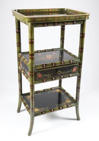 Contemporary Three Tier Faux Bamboo Paint Decorated Etagere