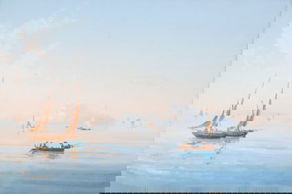 Miniature Italian Gouache "Seascape", 20th Century