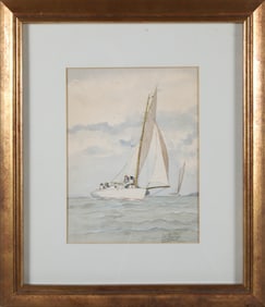 Milton J. Burns Watercolor on Paper "Sunday Sailing"