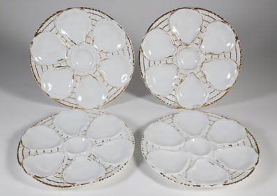 Set of Four Antique Gold Gilt Oyster Plates