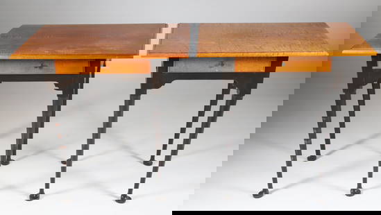 Pair of Eldred Wheeler Tiger Maple One Drawer Tavern Tables: Pair of Eldred Wheeler Tiger Maple One Drawer Tavern Tables, Queen Anne style, with original paper labels inside drawer Height 27 in. Width 26 in. Depth 18.25 in.