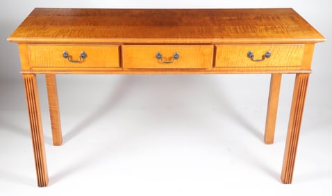 Eldred Wheeler Tiger Maple Three Drawer Console Table