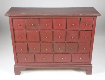 Red Stained Pine Apothecary Chest, 19th Century