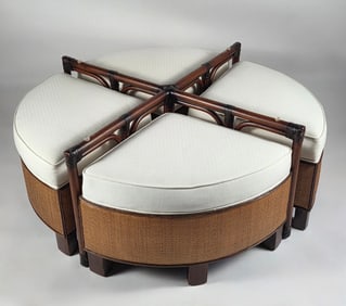 Contemporary Palecek Round Coffee Table and Sectional Ottoman