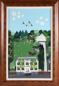 Jane Simonds Folk Art Oil on Board "Portrait of 7 Pleasant Street, Nantucket and Rear Gardens"