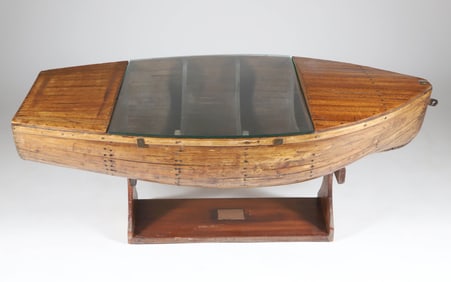 Vintage Hand Crafted Glass Top Dory Coffee Table