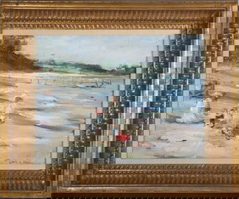 Clara Greenleaf Perry Oil On Panel Seaside Scene "Cotuit, Brookes And Taussigs"