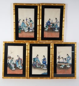 Group of Five Chinese Export Watercolors on Pith Paper