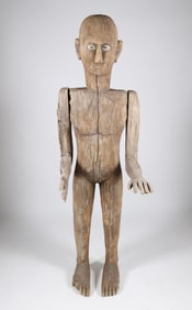 Antique Ethnogenic Carved Wood Articulated Figure of a Man
