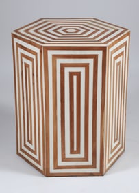 Moroccan Geometric Inlaid Hexagonal Stool or Side Tab