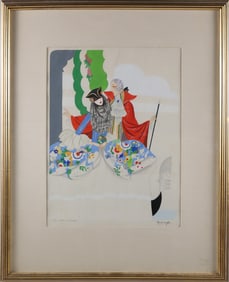 Cesare Bentivoglio Art Deco Gouche and Watercolor Italian Fashion Painting