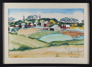 Mid-Century Mary Lindenberg Watercolor "Nantucket From The Moors"