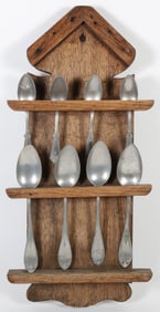 Antique Nantucket Hanging Spoon Rack with Eight Spoons