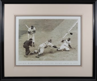 Jackie Robinson Black and White Photograph Poster Reprint "Stealing Home, May 18th 1952"