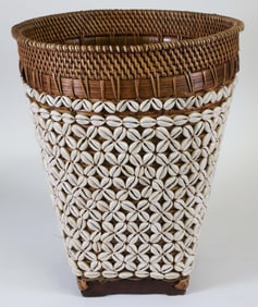 Bali Cowrie Shell Encrusted Waste Basket