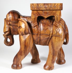 Tropical Wood Carved Elephant Garden Stool