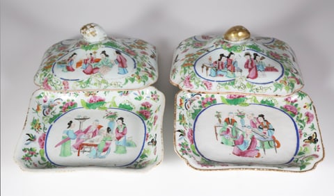 Chinese Export Famille Rose Covered Vegetable Dishes, early 19th Century