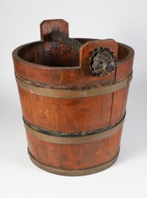 19th Century Mahogany Ship's Fire Bucket with Leather Rope Work Handle