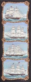 Clipper Ships Hooked Rug Signed P.F.M.