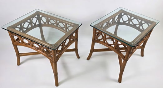  Pair of Ficks and Reed Bamboo Rattan End Tables, 20th century