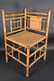 Antique English “Tortoiseshell” Bamboo Corner Chair, 19th century