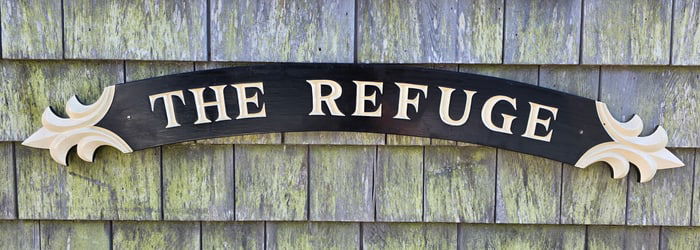 Vintage Paul McCarthy, “Refuge”, Carved and Painted Quarterboard Sign, 20th century