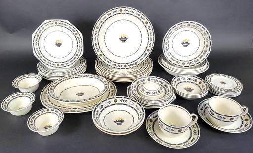 Antique Wedgwood Porcelain “The Etruria” Pattern Partial Dinner Service: Antique Wedgwood Porcelain “The Etruria&rdquo; Pattern Partial Dinner Service, approximately 68 pieces, comprised of: Six 10 in. dinner plates Six 8 in. octagonal plates Five 7.5 in. bowls One 8.5 i