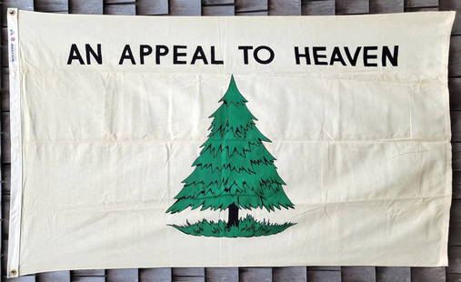 Vintage Washington’s Cruisers Appeal To Heaven Early American Revolutionary War Flag: Vintage Washington’s Cruisers Appeal To Heaven Early American Revolutionary War Flag, Dettra Flag Company Bull Dog Brand cotton bunting, 20th century, American bicentennial era, used by the Massachu
