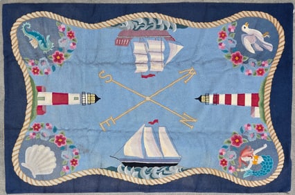 “Lighthouses and Ships" Hooked Rug