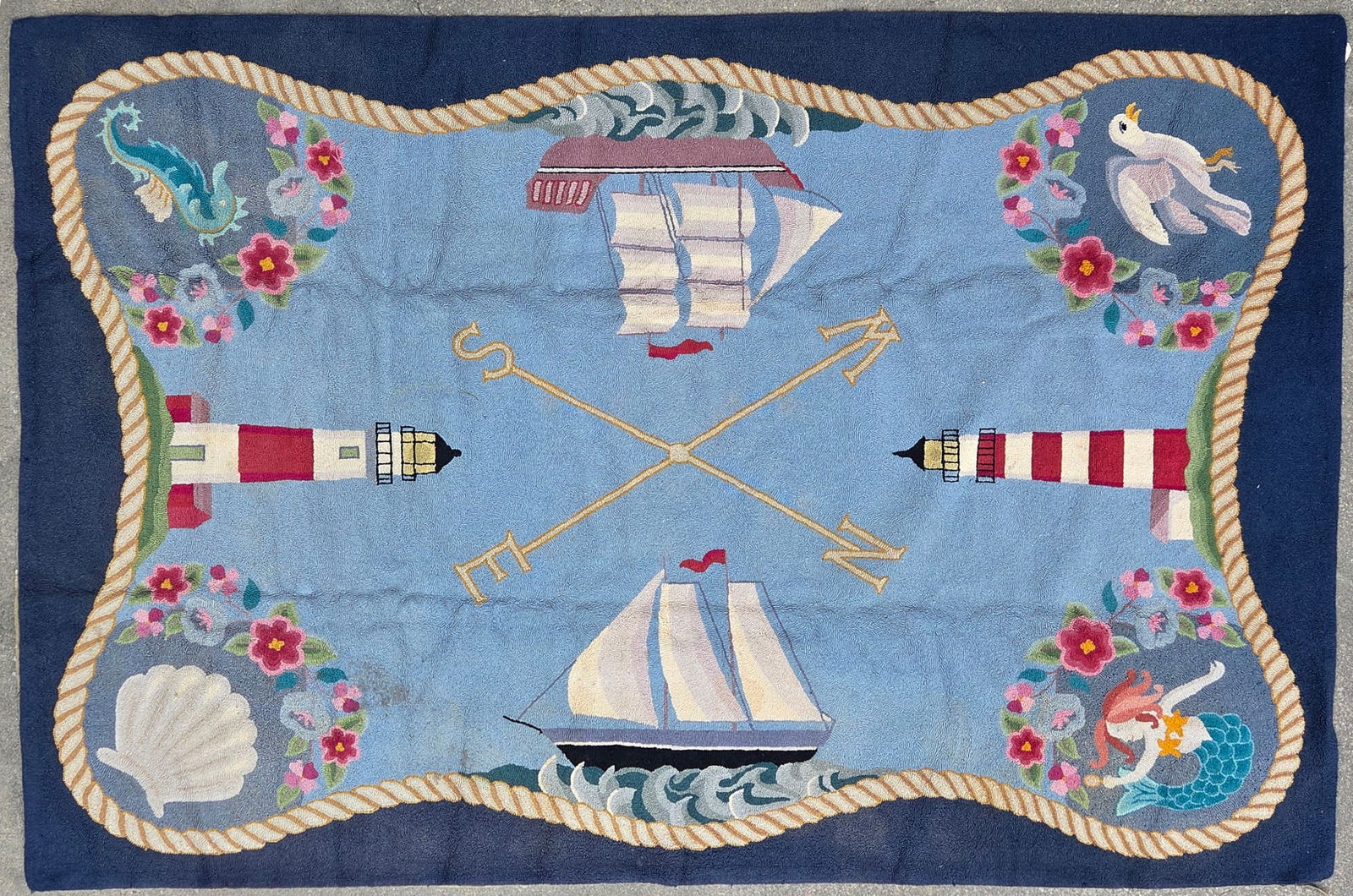 “Lighthouses and Ships" Hooked Rug