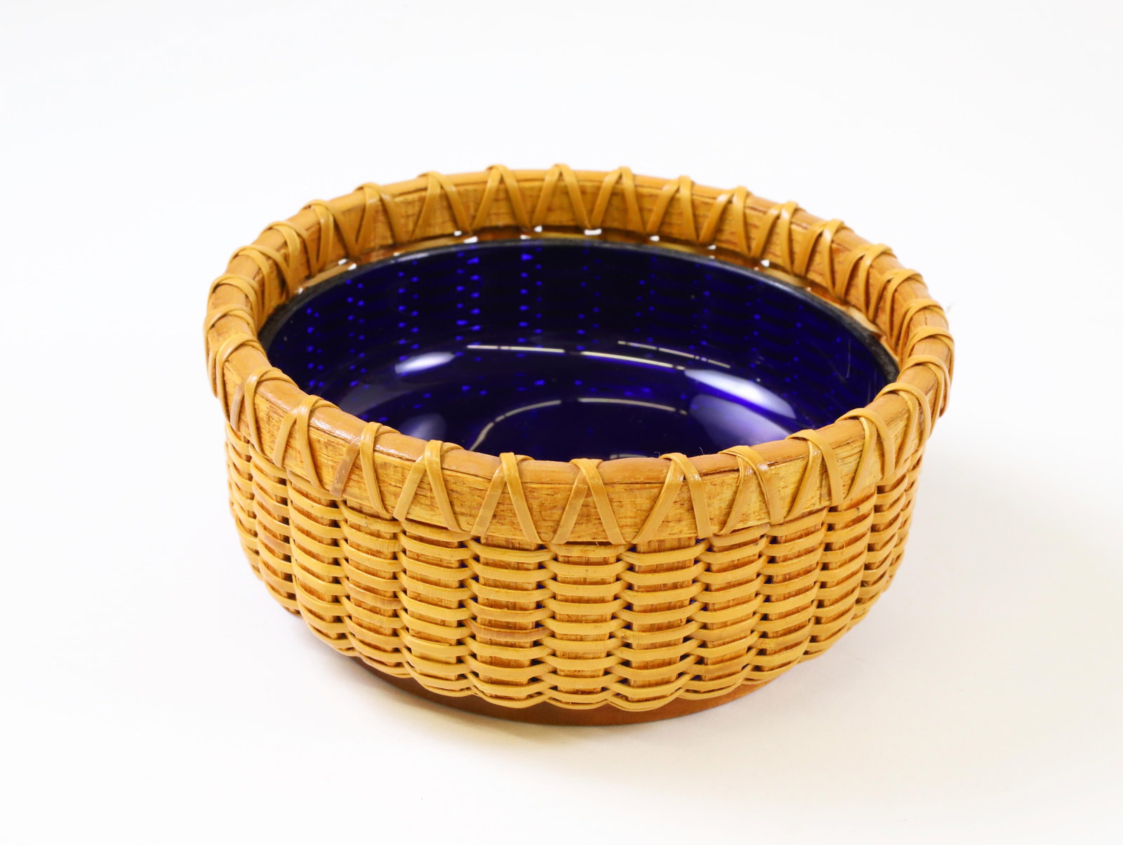 Paul Willer Nantucket Basket Bowl with Cobalt Glass Insert (1 of 3)