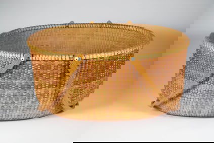 Bill Cluff Large Woven Oval Double Swing Handle Nantucket Basket, circa 1997